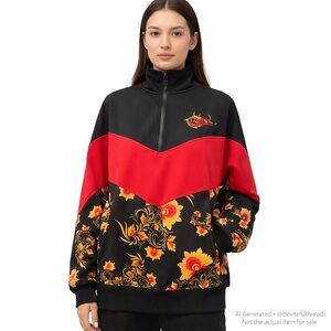 Nike Oversized Half Zip Floral Track Jacket Pullover L–XL